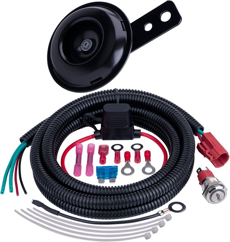 AOLIHAN RZR Horn Kit,Universal UTV Horn Kit with Button Wire Harness,Compatible with ATV,Golf Cart,Polaris RZR Ranger,Side by Side,Club Car(black disc horn kit) - Image 1